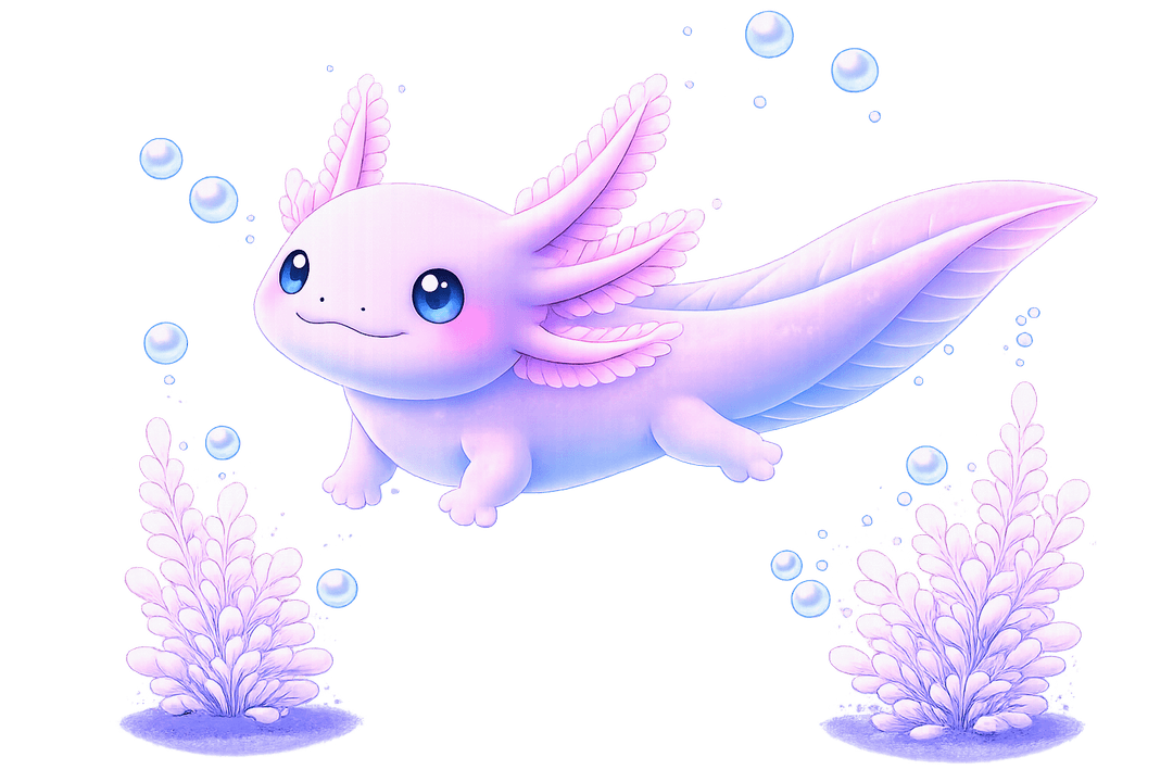 Smiling axolotl swimming