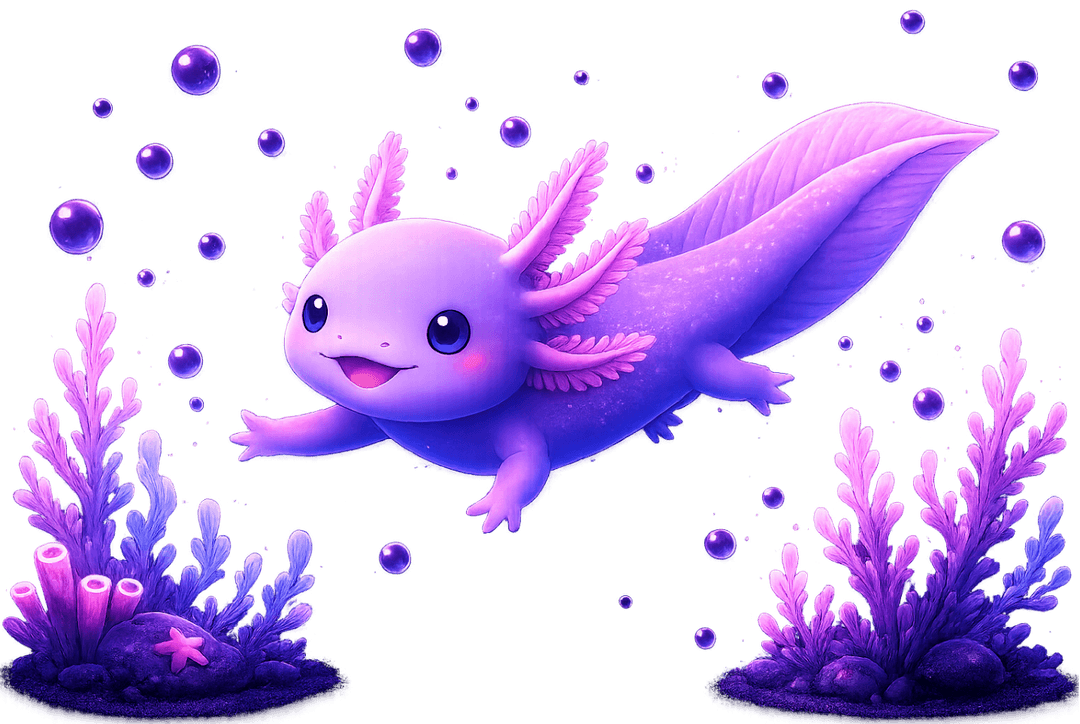 Cute axolotl swimming dark